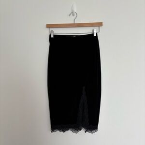 H&M Gold Label Womens Velvet Lace Trim Pencil Skirt Size 6 Black Dark Romantic